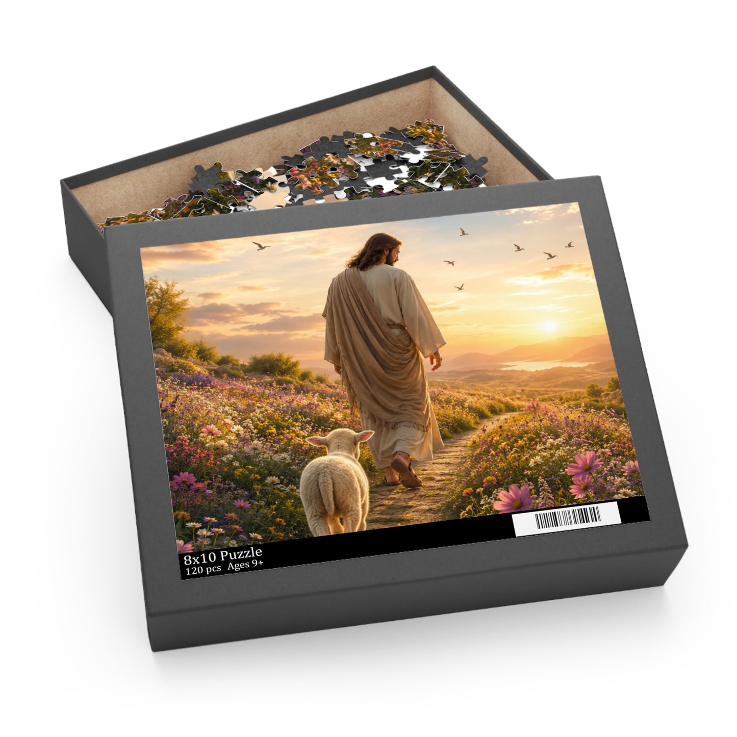 Jesus with Lamb Jigsaw Puzzle – Spiritual Sunset 120/252/500-Piece Puzzle