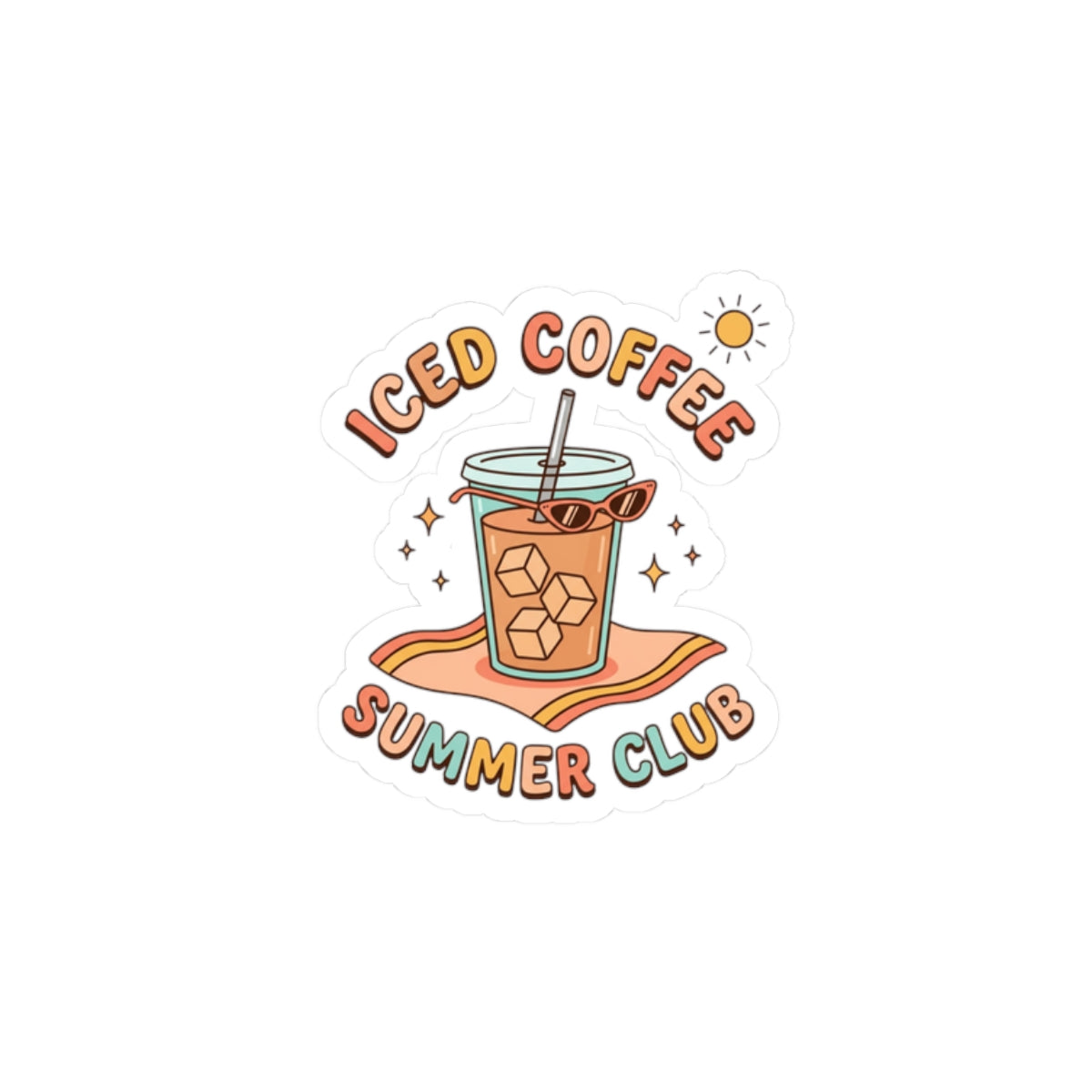 Iced Coffee Summer Club Sticker | summer aesthetic, pastel coastal vibes