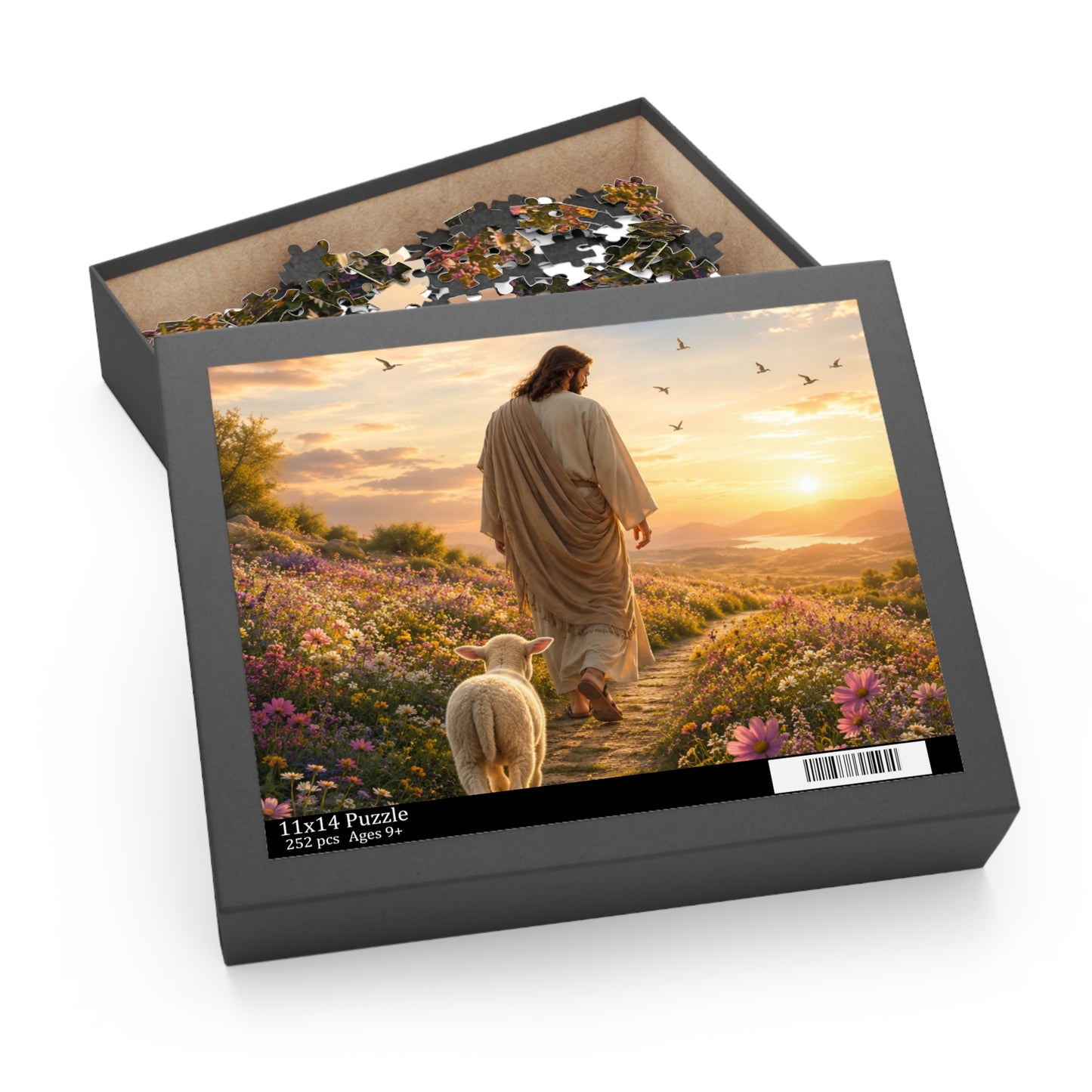 Jesus with Lamb Jigsaw Puzzle – Spiritual Sunset 120/252/500-Piece Puzzle