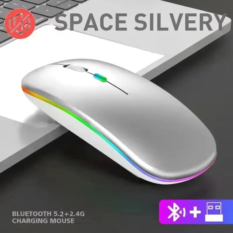 Rechargeable Bluetooth Wireless Mouse with 2.4GHz USB RGB 1600DPI Mouse for Computer Laptop Tablet PC Macbook Gaming Mouse Gamer