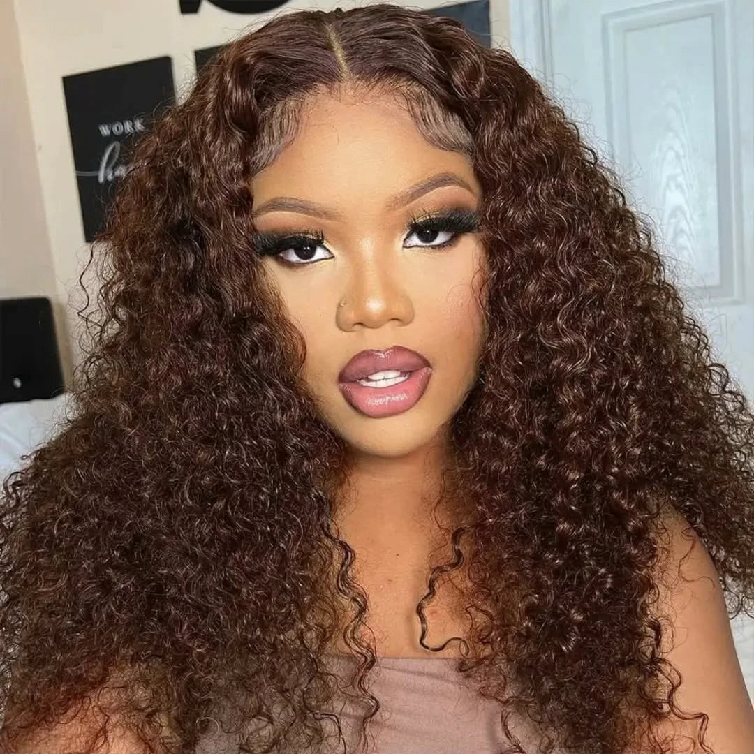 Chocolate Brown 13x6 HD Lace Frontal Wig with 13x4 Curly Deep Wave Human Hair Water Wave Brazilian Style for Women 4x4 Hair