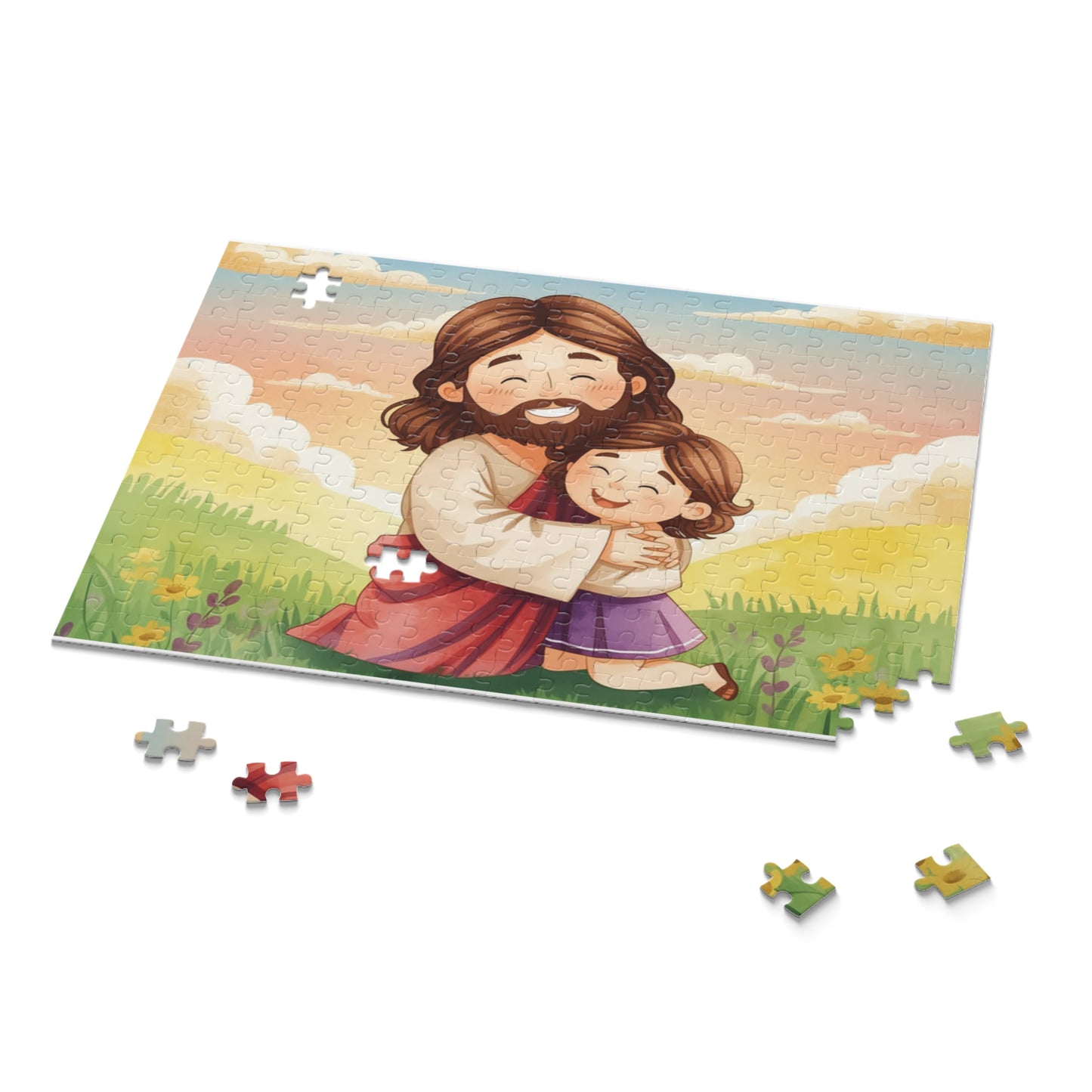 Jesus Hugging Girl Puzzle — Christian Faith 120/252/500-Piece Jigsaw