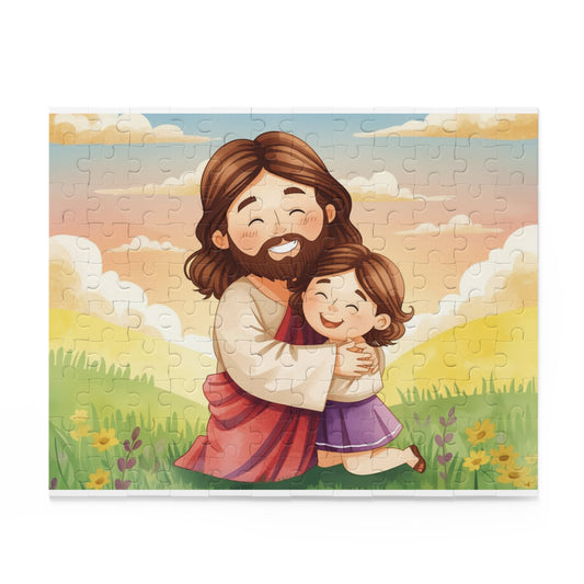 Jesus Hugging Girl Puzzle — Christian Faith 120/252/500-Piece Jigsaw
