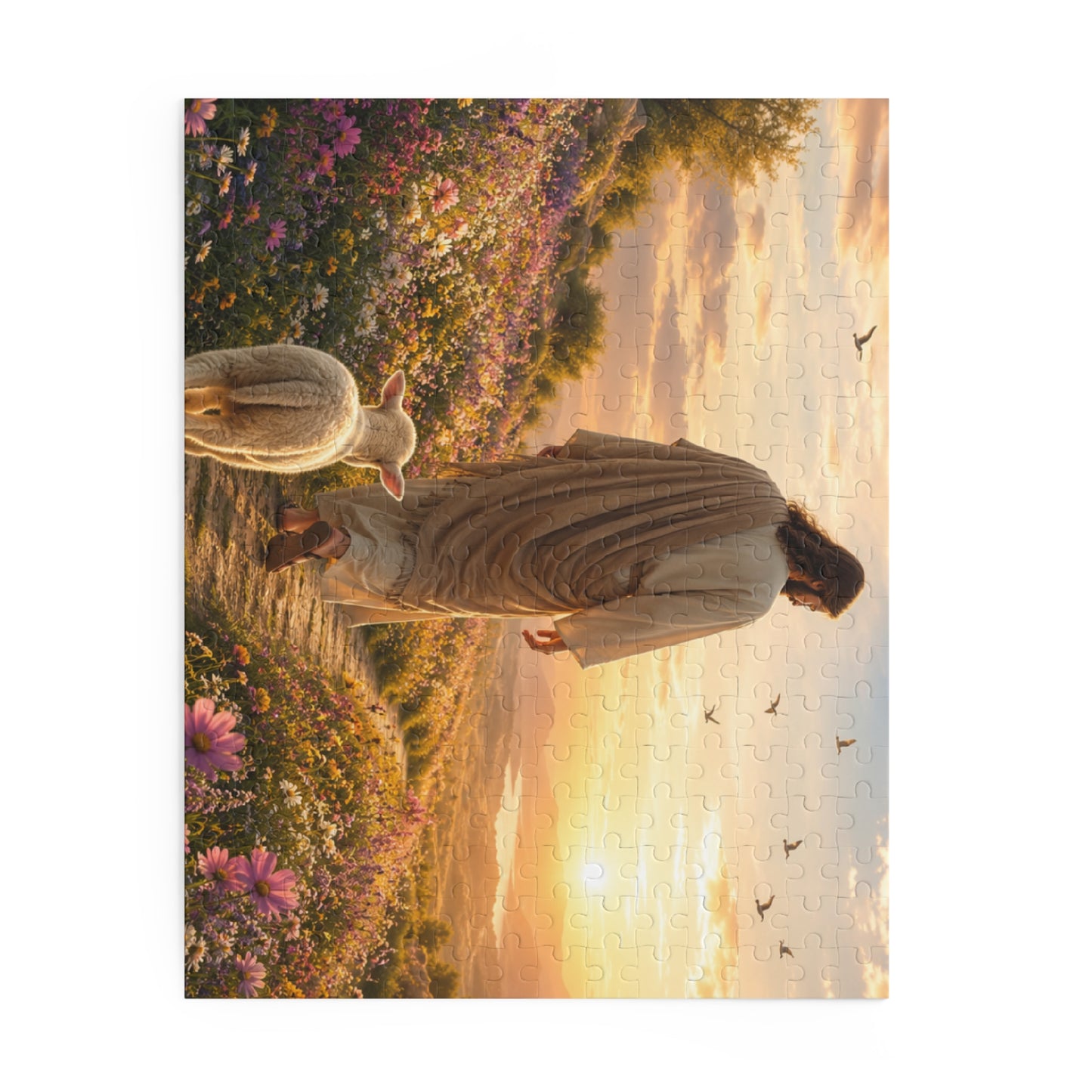 Jesus with Lamb Jigsaw Puzzle – Spiritual Sunset 120/252/500-Piece Puzzle
