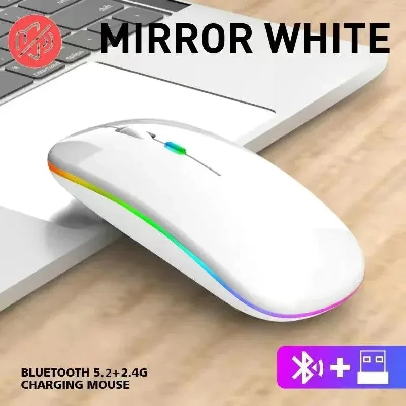 Rechargeable Bluetooth Wireless Mouse with 2.4GHz USB RGB 1600DPI Mouse for Computer Laptop Tablet PC Macbook Gaming Mouse Gamer